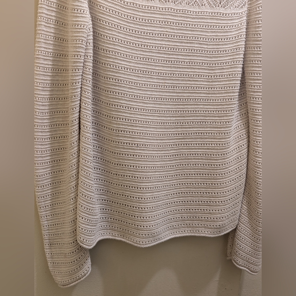 GAP Crochet Yoke Pattern Oatmeal Heather Cotton Knit Long Sleeve Sweater Top- L - Picture 5 of 11